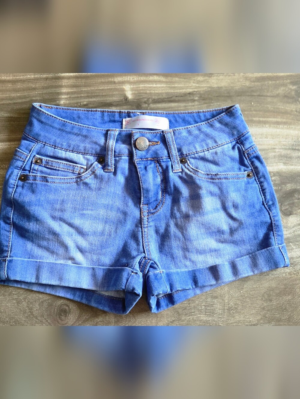 No Boundries, Women's Light Blue Denim Cuffed Shorts